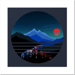 Blue Mountain and Red Moon Posters and Art